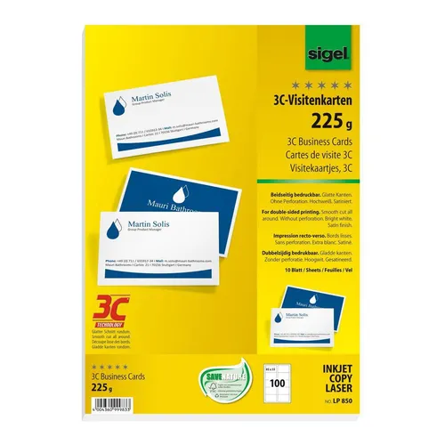 SIGEL 100 Visitenkarten LP850 satiniert weiß 225 g/qm