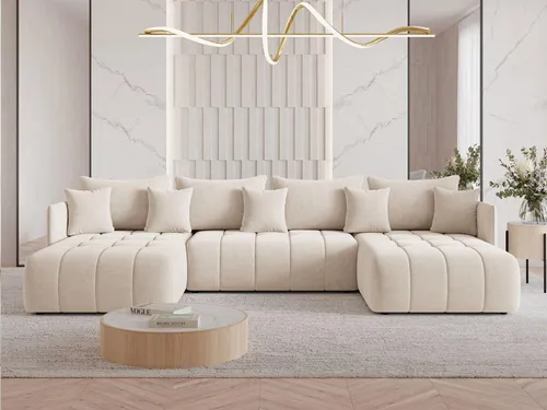 GrainGold Ecksofa U-Form Ardi U - Beige mit Schlaffunktion - Das Ecksofa Ardi U bietet modernen Komfort und vielseitige Nutzung. Mit integrierter Schlaffunktion und geräumigem Bettkasten ist es ideal für stilvolle Wohnzimmer und Gästeübernachtungen. Hochwertige Materialien garantieren Langlebigkeit.