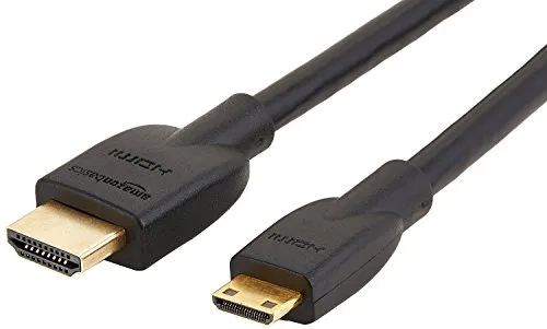 Amazon Basics Hochgeschwindigkeitskabel Mini-HDMI auf HDMI, 1.8 m, schwarz - HiFi-Kabel für 4K-Videoübertragung, ideal für HDTV und Digitalkameras; unterstützt Ethernet und 3D, abwärtskompatibel für vielseitige Nutzung.