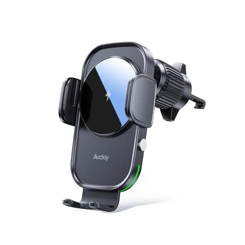 Auckly 15W Handyhalterung Auto mit Ladefunktion - Qi Induktive Ladestation - Kabelloses Kfz-Handyladegerät mit 15W Schnellladung und automatischer Klemmung. Perfekt für iPhone 12-16 und Samsung Modelle, sorgt für Komfort und Sicherheit beim Fahren.