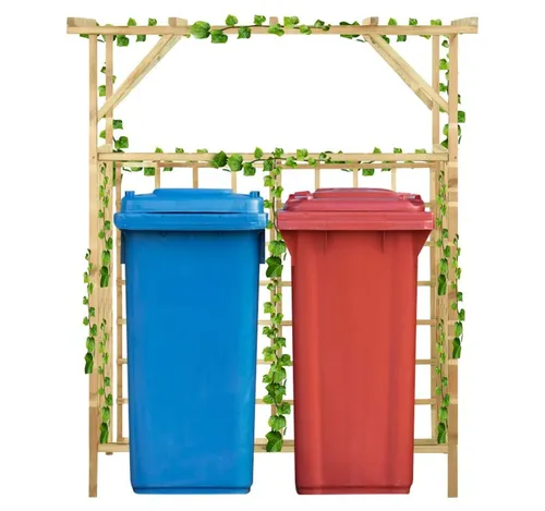 furnicato Rosenbogen Holz-Pergola für 2 Mülltonnen 140x80x168 cm - Hochwertige Holz-Pergola für Ihren Garten. Sie bietet Platz für zwei Mülltonnen und ist aus grün imprägniertem Massivholz gefertigt, das Langlebigkeit und eine ansprechende Optik vereint.