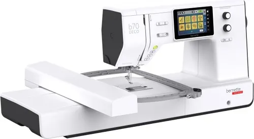 Bernette B70 Deco Stickmaschine - Nähmaschinen mit über 208 integrierten Stickmotiven und farbigem Touchscreen für einfache Bedienung und kreative Designs.