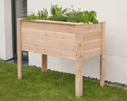 Hochbeet auf Stelzen aus Douglasie 120 x 60 x 95 cm - Hochbeet aus naturbelassener Douglasie, ideal für gärtnerische Aktivitäten in bequemer Arbeitshöhe, perfekt für Balkon oder Garten.