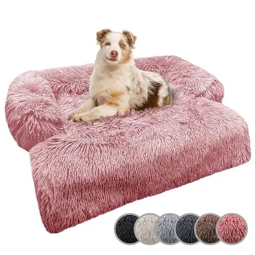 bluzelle Sofaschutz Hundebett für kleine & mittelgroße Hunde, Hundedecke für Couch Sofa Cover, Plüsch Hundesofa Schutzdecke rutschfest Wasserdicht Waschbar Abnehmbarer Bezug, Farbe:Rosa