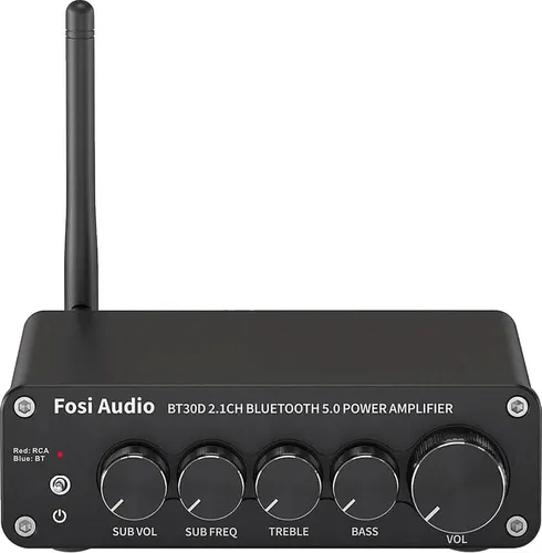 Fosi Audio BT30D 2.1 Verstärker – Leistungsstarker Audio-Genuss - Kompakter 2.1 Verstärker mit Bluetooth 5.0, 2 x 100W + 50W Maximalleistung, ideal für eindrucksvollen Sound in Ihrem Zuhause. Flexibel durch verschiedene Anschlussmöglichkeiten.