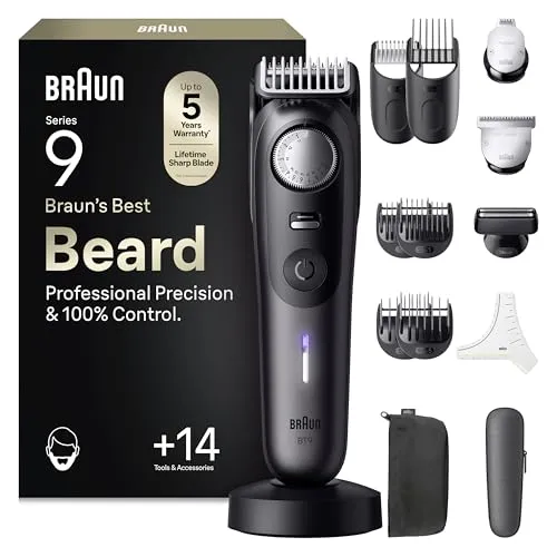 Braun Barttrimmer Series 9 BT9565 - Gesichtshaartrimmer mit 14 Barber-Tools, lebenslang scharfer Klinge und 180 Min Akkulaufzeit für professionelle Ergebnisse und maximale Kontrolle beim Trimmen.