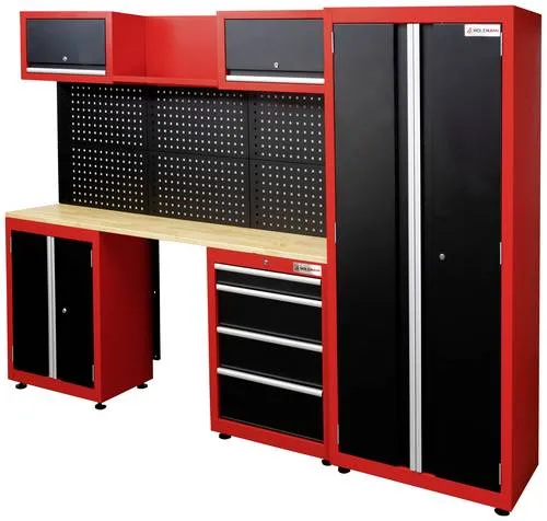 Holzmann Werkbank Schranksystem WESS13 - Werkstatteinrichtung: 13-teiliges Schranksystem mit modularer Flexibilität, viel Stauraum und einer hochwertigen Gummibaumholz-Arbeitsplatte für optimale Ordnung und Effizienz in Ihrer Werkstatt.