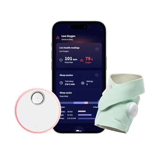 Owlet Dream Sock Mint OW-DS-MI - Babyphone zur Überwachung der Gesundheit deines Babys, misst Herzfrequenz und Sauerstoffgehalt während des Schlafs, verbunden mit einer Smartphone-App für Echtzeit-Updates.