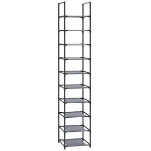Songmics Schuhregal LSR110G01, aus Metall, 10 Ebenen für 20 Paar, 33 x 173 x 33cm, grau