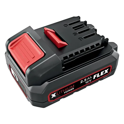 FLEX Akku-Pack Li-Ion 12 V, 2,5 Ah - Werkzeugakku mit Ladezustandsanzeige, EMS-Schutz und robustem Staub- und Spritzwasserschutz für zuverlässige Leistung auch in anspruchsvollen Umgebungen.
