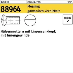 Hülsenmuttern Messing gal Ni Liko M 4 x 20 Ms Ni S, 200 Stück - Hülsenmutter aus Messing, galvanisch vernickelt, mit Linsensenkkopf - ideal für präzise Befestigungen und langlebige Verbindungen. 200 Stück im Set.