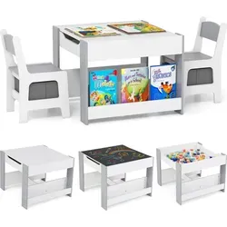 COSTWAY Kindertisch & Stuhl Set - 4-in-1 Kleinkind-Aktivitätstisch mit umkehrbarer Tischplatte, ideal zum Malen, Lernen und Spielen. Inkl. Bücherregalen und Aufbewahrungsboxen für ordentliches Spielen!