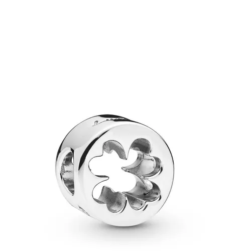 PANDORA Charm "Kleeblatt" Silber 797868 - Bead Charm für Damen, symbolträchtiges Design mit eingravierten Worten „luck“ und „courage“