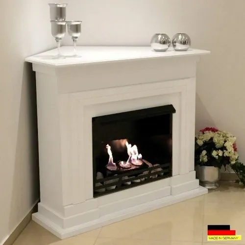 Ethanol und Gelkamin Eckkamin Saturn Deluxe Weiss - Eleganter Eckkamin aus Bioethanol, kein Schornstein notwendig, ideal für jeden Raum. Hochglanz Weiß mit 3 Schichten Lackierung, Made in Germany.