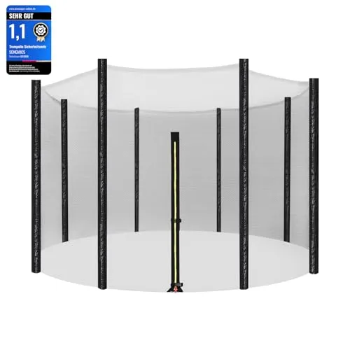 SONGMICS Ersatznetz für rundes Trampolin 366 cm – Sicherheitsnetz für 8 Pfosten - Hochwertiges Sicherheitsnetz für 366 cm Trampoline mit 8 geraden Pfosten, aus robustem PE-Mesh. Einfacher Zugang durch gelben Reißverschluss, für mehr Sicherheit beim Springen.