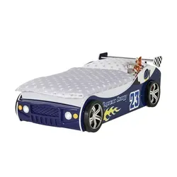 Autobett-Gestell Blue Speed - Kinderzimmermöbel mit coolem Rennwagendesign und tollem Lichteffekt. Pflegeleichte Oberflächen und robuste Kunststoffreifen sorgen für Spaß und Sicherheit.