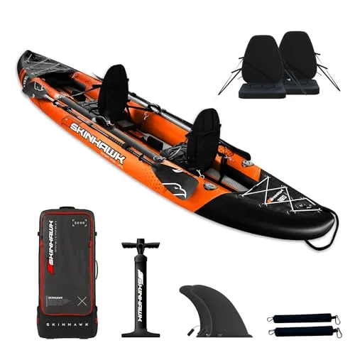 SKINHAWK Exclusiv Orange Kajak Set 380 – Schlauchboot – Kanu - 380 x 96 cm - 2 Personen Kajak