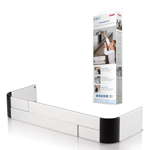 Reer Herdschutz Premium XL 57-90 cm - Sicherer Herdschutz für Elektro-, Induktions- und Gasherde. Flexibles Stecksystem, verstellbar von 57 bis 90 cm, leicht zu reinigen und ohne Bohren montierbar.