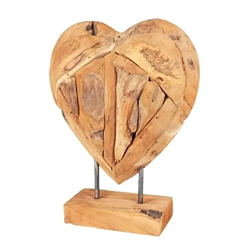 Spetebo Teak Herz auf Ständer massiv - 30 cm - Sammlerfiguren - Stilvolle Holzskulptur in Herzform aus Teakholz, perfekt für Fensterbänke oder Kommoden. Ein zeitloses Dekorationsstück, das jedem Raum Charme verleiht.
