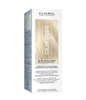Clairol Color Studio Permanente Color Creme Haarfarbe Ultra Helles Aschblond 11/1 - Permanente Color Creme für langanhaltende, satte Farbe mit 100 % Grauabdeckung. Stärkt das Haar und schützt das Farbergebnis. Ideal für schönes, kräftiges Haar bis zu 10 Wochen.