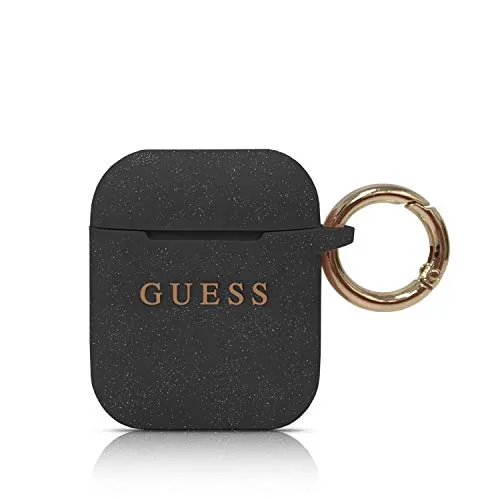 Guess GUACCSILGLBK Cover Silikon Kollektion für Apple Airpods 1 & 2, Schwarz