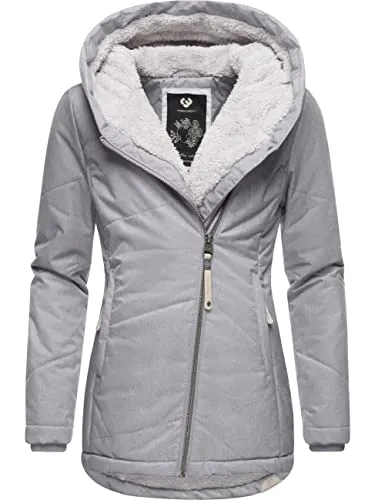 RAGWEAR Damen Winterjacke "Gordon" in Grau, Gr. XS (34) - Funktionsjacke mit Kapuze, wasserdicht (Wassersäule 4000 mm) und winddicht, aus 100% veganem Material, ideal für kalte Tage und vielseitig kombinierbar.
