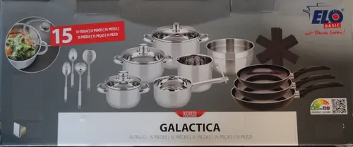ELO Galactica Topfset 15-teilig - Vielseitiges 15-teiliges Topfset aus Edelstahl, ideal für Induktionsherde und ausgestattet mit praktischen Eigenschaften für müheloses Kochen.
