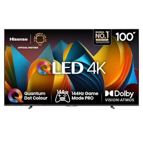 HISENSE 100E7NQ QLED TV - 100 Zoll UHD 4K Smart TV - Fernseher mit beeindruckendem 100 Zoll QLED Display, ideal für ein atemberaubendes Seherlebnis in UHD 4K Qualität.
