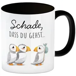 Schade, dass du gehst Papageitaucher Kaffeebecher in schwarz Abschied Kollege
