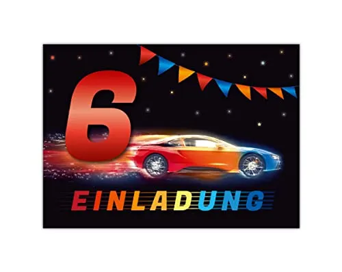 Einladungskarten zum 6. Kindergeburtstag Einladung zum sechsten Geburtstag Jungen Rennauto Rennwagen 12