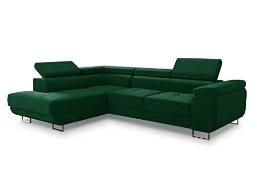 Ecksofa Caris mit Schlaffunktion und Kopfstützen - Sofas & Couches, Ecksofa mit Schlaffunktion und Bettkasten (Schlaffläche: 195x123 cm) für flexiblen Komfort und elegantes Design.