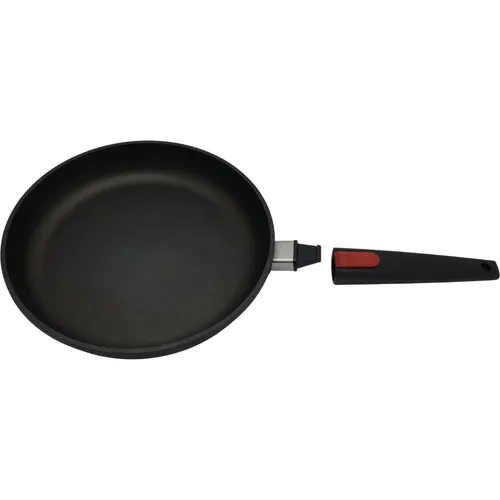 Woll Nowo Titanium Flachpfanne 28 cm - Induktiv, abnehmbarer Stiel - Hochwertige Pfanne aus Aluminiumguss mit herausragender Antihaftversiegelung für müheloses Kochen und einfache Reinigung. Geeignet für alle Herdarten und ofenfest bis 260 °C.