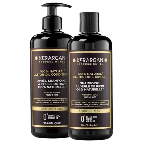 Kerargan - Anti-Haarausfall Shampoo & Spülung Duo mit Rizinusöl für trockenes, brüchiges, geschwächtes Haar - Fördert das Wachstum - Ohne Sulfate, Silikone, GVO - 2x500 ml
