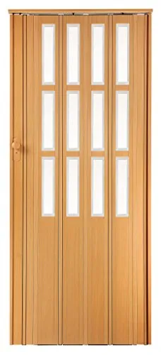 Falttür Höhe 203 cm Einbaubreite Türbreite bis 115 cm Schiebetür buche farben Kunststoff mit Schloß 2 x Schlüssel und Fenster Doppelwandprofil Neu
