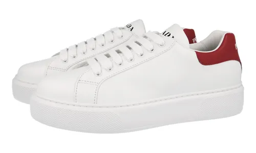 PRADA MACRO SNEAKER SCHUHE 2EG361 - Weiß/Rot, Leder - Hochwertige Sneaker aus Leder in Größe 41,5, ideal für stilbewusste Herren, mit exzellenter Passform und modernem Design.