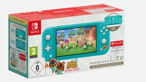 Nintendo Switch Lite Animal Crossing: New Horizons – Nepp-und-Schlepp-Edition - Kompakte Handheld-Konsole in Animal Crossing Design, inkl. 12 Monate Nintendo Switch Online für Multiplayer und Cloud-Speicherung. Ideal für mobiles Gaming!