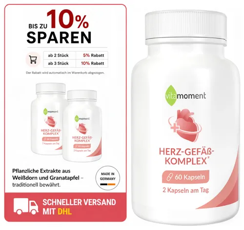 Herz-Gefäß-Komplex 60 Kapseln - Nahrungsergänzungsmittel für ein starkes Herz und gesunde Gefäße. Mit essenziellen Vitaminen und traditionellen Pflanzenextrakten – ideal zur Unterstützung des Herz-Kreislauf-Systems.