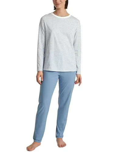 CALIDA Cotton Stripes Pyjama, lang für Damen - Schlafanzüge für Damen, aus 100% Baumwolle für hohen Tragekomfort, atmungsaktiv und hautfreundlich – ideal für erholsame Nächte.
