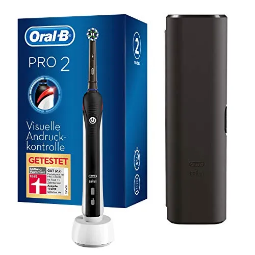 Oral-B PRO 2 2500 Elektrische Zahnbürste/Electric Toothbrush, mit 2 Putzmodi und visueller Andruckkontrolle für Zahnpflege, Reiseetui, Designed by Braun, schwarz