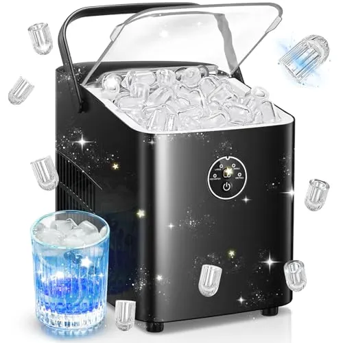 FOHERE Eiswürfelmaschine 14 kg/24h - 8 Eiswürfel in 6 Minuten - Eiswürfelmaschine für bis zu 14 kg Eis pro Tag, selbstreinigend und tragbar mit zwei Eiswürfelgrößen – perfekt für Partys, Büro und Wohnmobil!