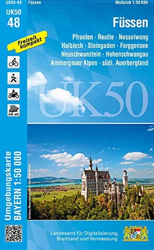 UK50-48 Füssen (Umgebungskarte 1:50000): Pfronten, Reutte, Nesselwang, Halblech, Steingaden, Forggensee, Neuschwanstein, Hohenschwangau, Ammergauer ... Karte Freizeitkarte Wanderkarte)