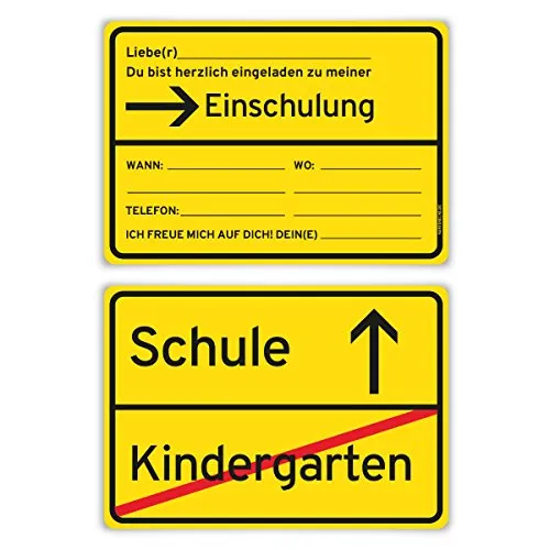 Kartenecke.de Einladungskarten Einschulung Schulanfang Jungen Mädchen 8 Stück Ortsschild