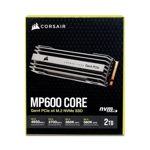 Corsair MP600 Core SSD 2TB M.2 PCIe 4.0 x4 - Festplatte mit 2TB Speicherkapazität, blitzschnellen Lesegeschwindigkeiten von bis zu 4950 MB/s und integrierter Hardwareverschlüsselung für maximale Datensicherheit.