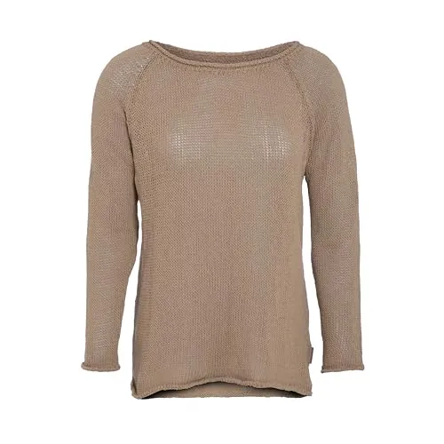 KNIT FACTORY - Jasmin Damen Strickpullover - Herbst und Winter Pulli - Pullover mit Rundhalsausschnit und Lange Ärmeln - Oberteile aus 80% Recycelte Baumwolle - Leinen - 40/42