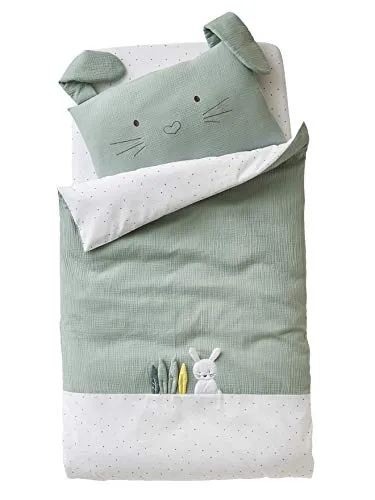 vertbaudet Baby Bettbezug MINZHASE - Hochwertiger Baby Bettbezug aus 100% Baumwolle, mit stilvollem Musselin und robustem Webmaterial. Mit liebevollen Relief-Applikationen und einem praktischen Hotelverschluss für sicheren Halt.