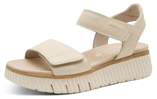 Tamaris Comfort Damen Sandalen flach aus Leder Plateau, Beige (Ivory) - Bequem und stilvoll - Wanderschuhe mit Multi-Adjustable-Technologie für individuelle Anpassung und optimalen Komfort. Hochwertiges Leder sorgt für Langlebigkeit und stilvolle Eleganz.