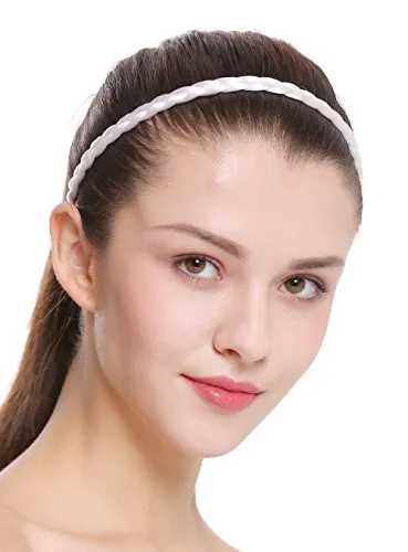 WIG ME UP - CXT-009-138 Haarband Haarreif geflochten Tracht traditionell 1cm schmal weiß braid