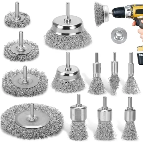 DazSpirit 12-teiliges Drahtbürste Set für Bohrmaschine – Messingbeschichtete Drahtbürsten & Topfbürsten-Set, 1/4 Zoll-Schaft Drahtbürste Messingbürste zum Entfernen von Rost/Korrosion/Farbe
