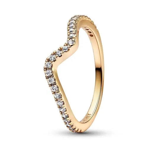 PANDORA Sparkling Wave Ring 162539C01-50 - Eleganter 14k gold-plated Damenring mit funkelnden Zirkonia, ideal zum Stapeln und für besondere Anlässe.