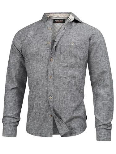 Indicode Herren INNiell Hemd mit Brusttasche und Button-Down-Kragen - Herrenhemd aus 55% Leinen und 45% Baumwolle, leicht und atmungsaktiv – ideal für warme Tage oder lässige Anlässe. Regular Fit für optimalen Tragekomfort.